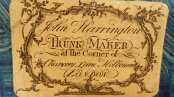 18th century makers label with border, A la Ronde, Devon.